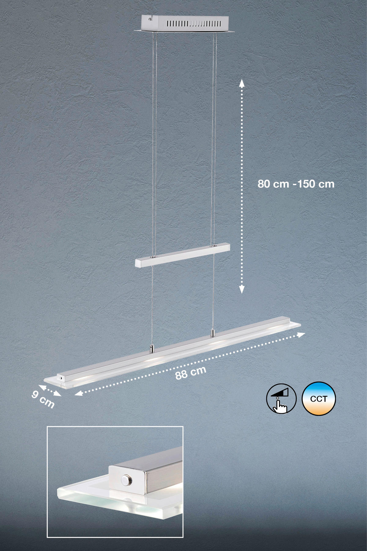 Fischer & Honsel LED-Pendelleuchte 211224 nickel matt Chrom Glas Metall B/H/T: ca. 88x150x9 cm 4.0 Brennstellen Tenso TW - nickel matt/Chrom (88,00/150,00/9,00cm) - Fischer & Honsel