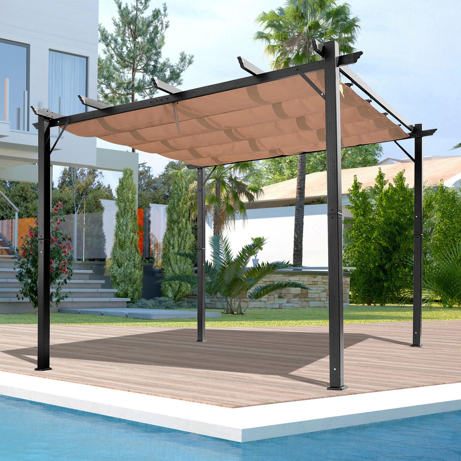 Outsunny Pergola braun Aluminium B/H/L: ca. 400x223x300 cm Pergola - braun/grau (300,00/400,00/223,00cm) - Outsunny