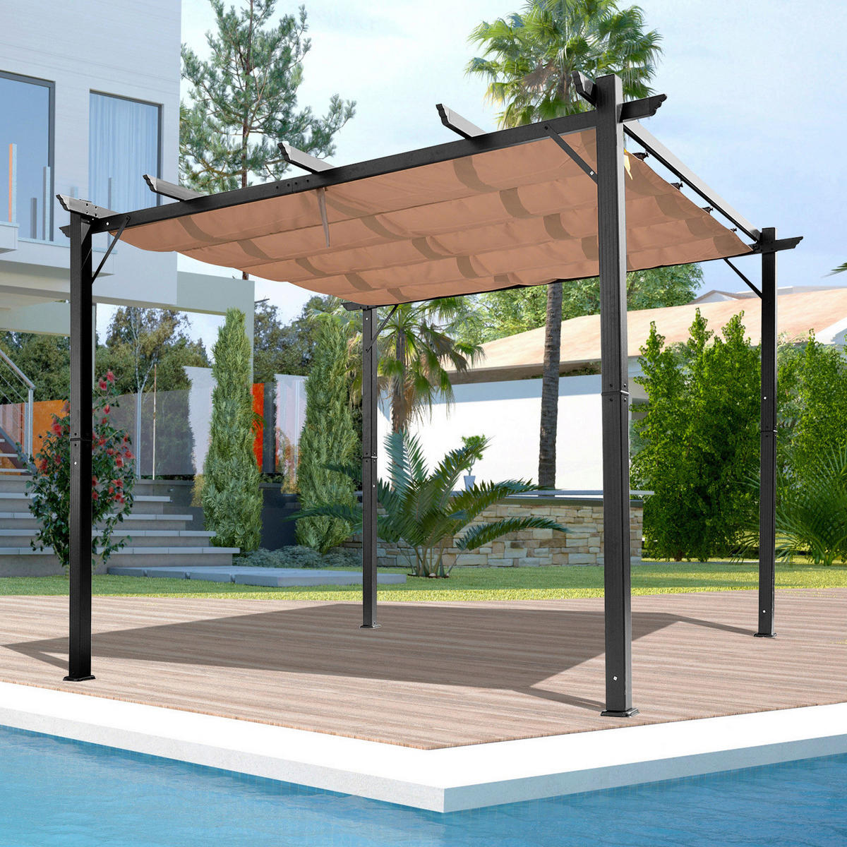Outsunny Pergola braun Aluminium B/H/L: ca. 400x223x300 cm Pergola - braun/grau (300,00/400,00/223,00cm) - Outsunny