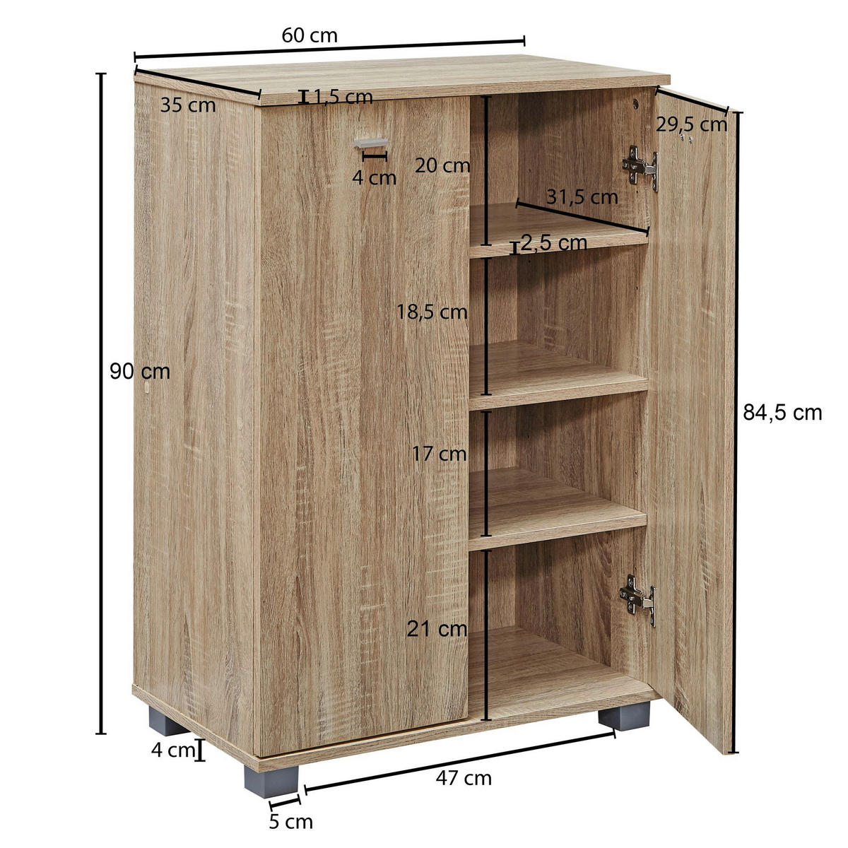 Schuhschrank Sonoma Nachbildung B/H/T: ca. 35x90x60 cm Schuhschrank NIMES - (35,00/90,00/60,00cm) - Wohnling