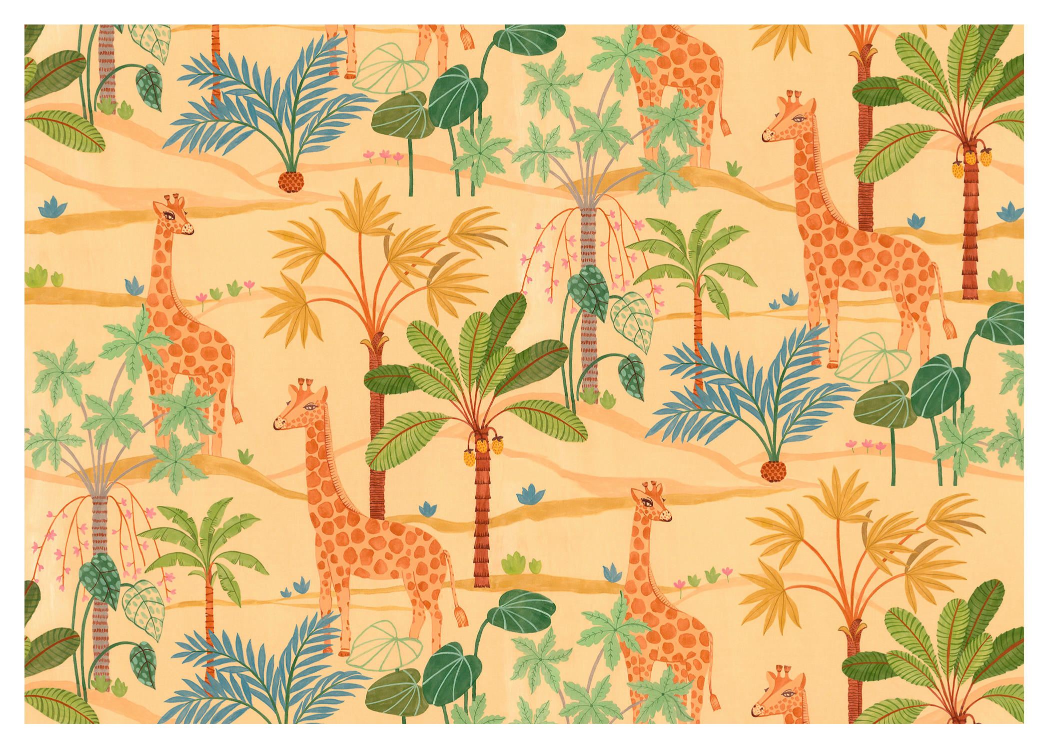 Komar Fototapete Giraffe Crew, glatt, bedruckt, Comic, Retro, mehrfarbig, BxH: 400x280 cm, glatt, bedruckt