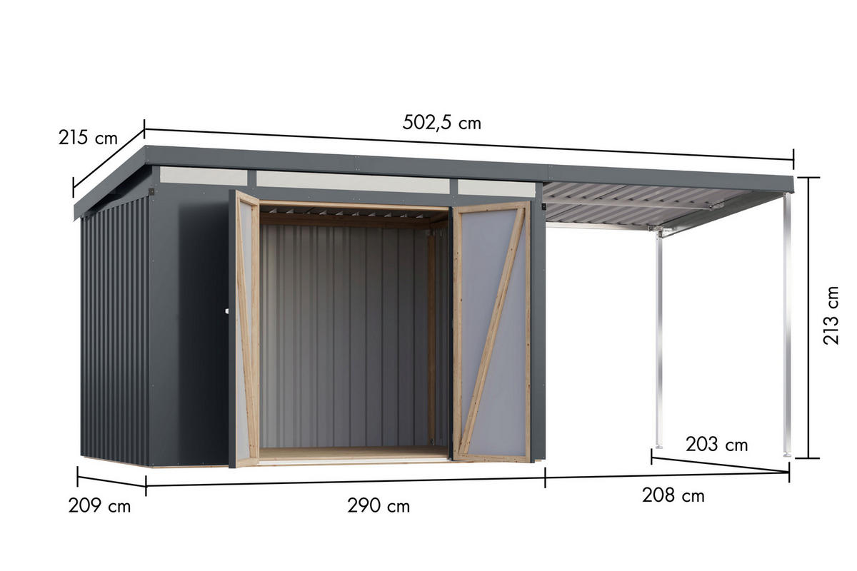 Karibu Gartenhaus Indra3 anthrazit B/H/T: ca. 289x213x206 cm Indra3 - anthrazit (289,00/213,00/206,00cm) - Karibu