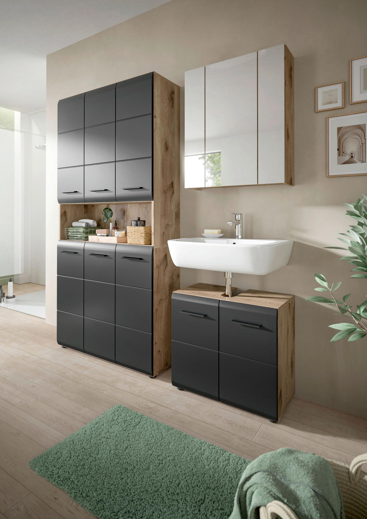 Mehrzweckschrank Ice Nox Oak Nachbildung schwarz matt B/H/T: ca. 90x185x30 cm Ice - schwarz (90,00/185,00/30,00cm) - xonox.home