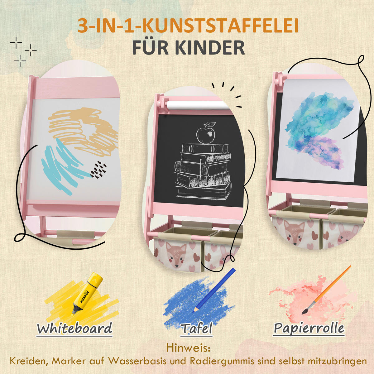 AIYAPLAY Kindertafel B/H/L: ca. 46,5x93x54 cm Kindertafel - rosa (54,00/46,50/93,00cm) - AIYAPLAY