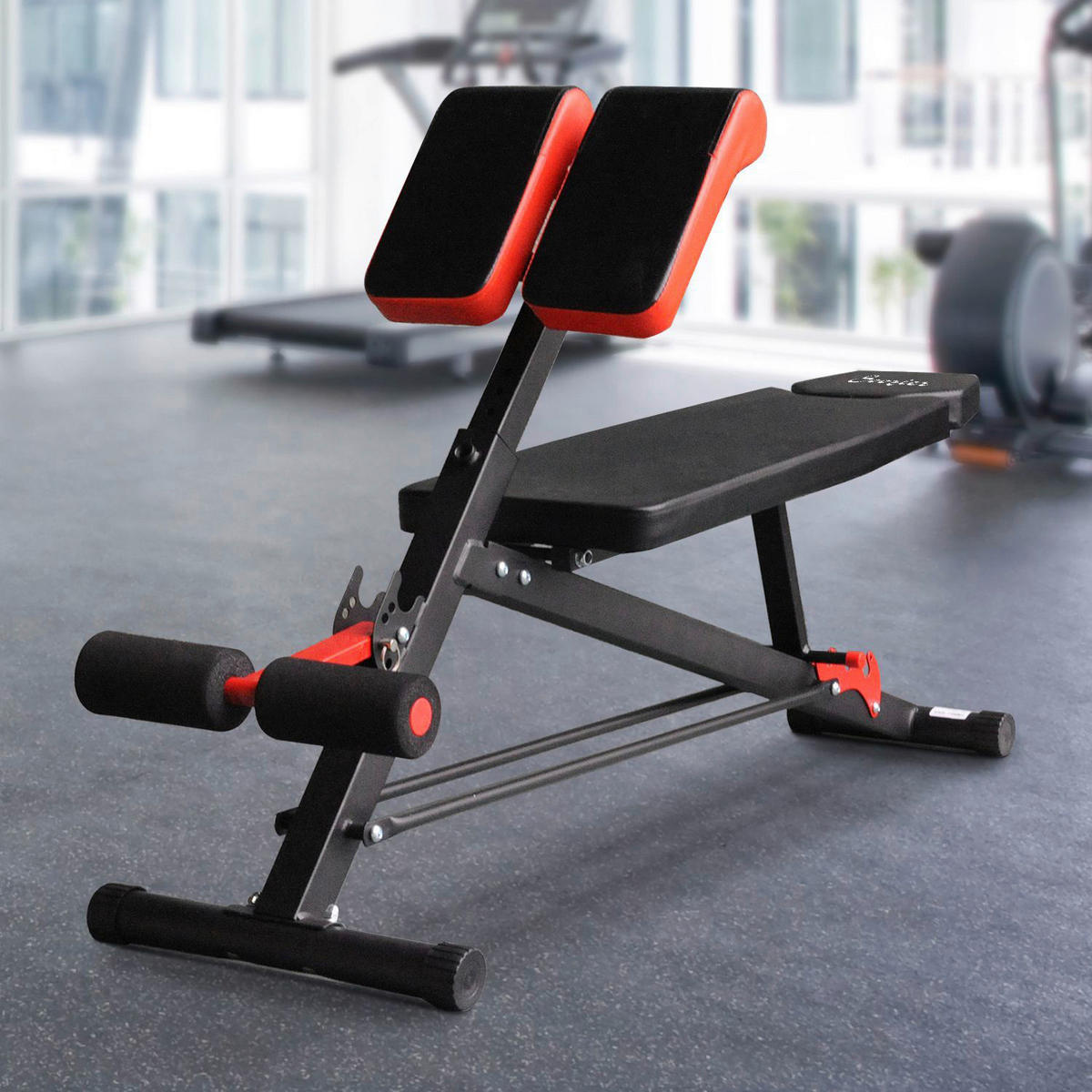 HOMCOM Trainingsbank schwarz Edelstahl B/H/T: ca. 64x85x146 cm Multifunktionale_Trainingsbank - rot/schwarz (64,00/85,00/146,00cm) - HOMCOM