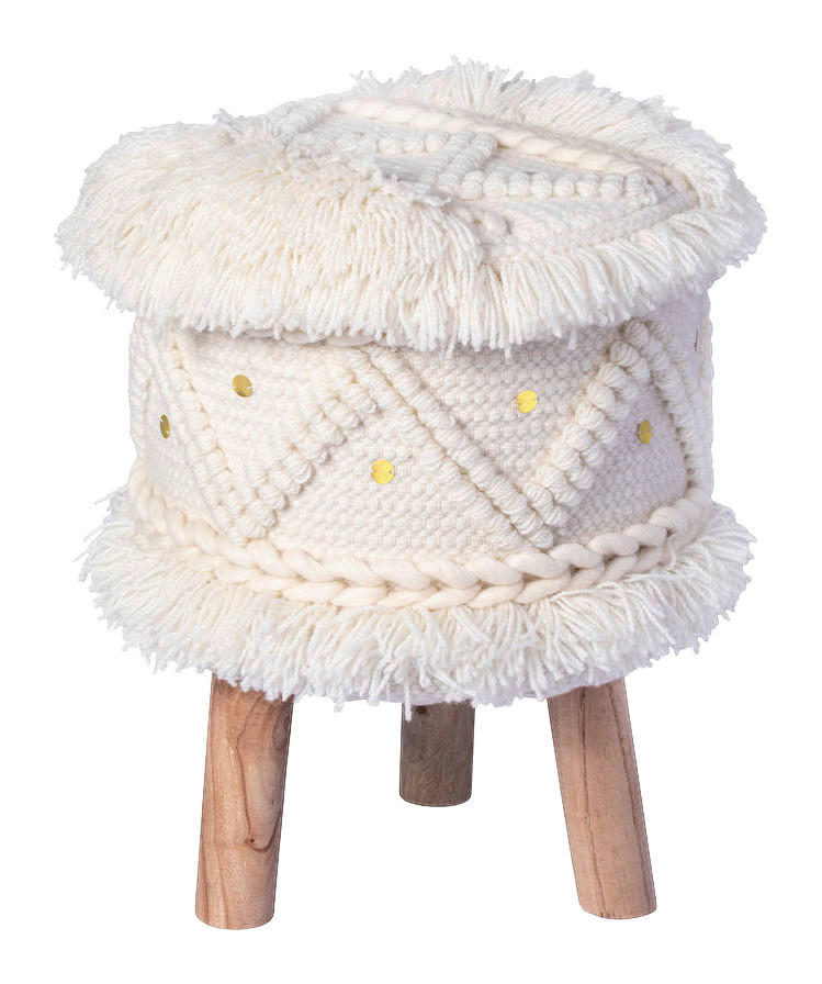 360 Living Hocker Bohist 500 creme Baumwolle Holz H/D: ca. 50x38 cm Bohist 500 - creme (38,00/50,00cm) - 360 Living
