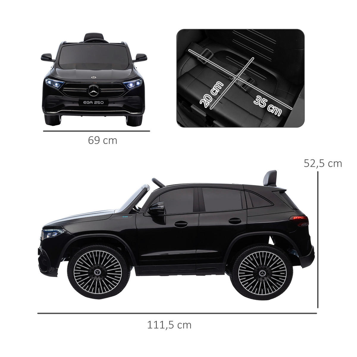 HOMCOM Kinderauto schwarz B/H/L: ca. 69x111,5x52,5 cm Elektro-Kinderauto - schwarz (52,50/69,00/111,50cm) - HOMCOM