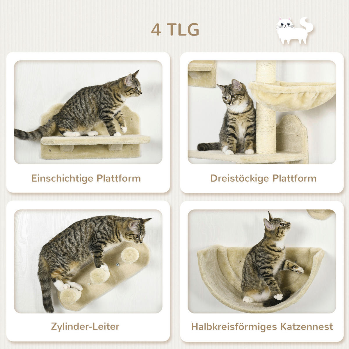 PawHut Katzen Kletterwand beige Polyester B/H/L: ca. 28x73x40 cm Katzen Kletterwand - beige (40,00/28,00/73,00cm) - PawHut