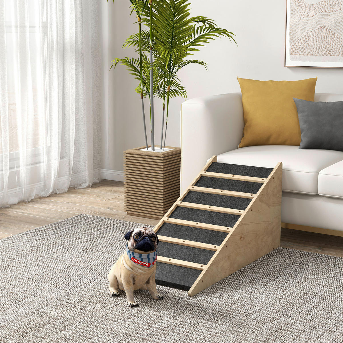PawHut Haustierrampe natur Holz B/H/L: ca. 40x90x45 cm Haustierrampe - natur/grau (45,00/40,00/90,00cm) - PawHut