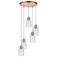 SPOT Light Pendelleuchte Alessandro 1760513 Kupfer transparent Metall Glas H/D: ca. 105x48 cm E27 5 Brennstellen Alessandro - Kupfer/transparent (48,00/105,00cm) - SPOT Light