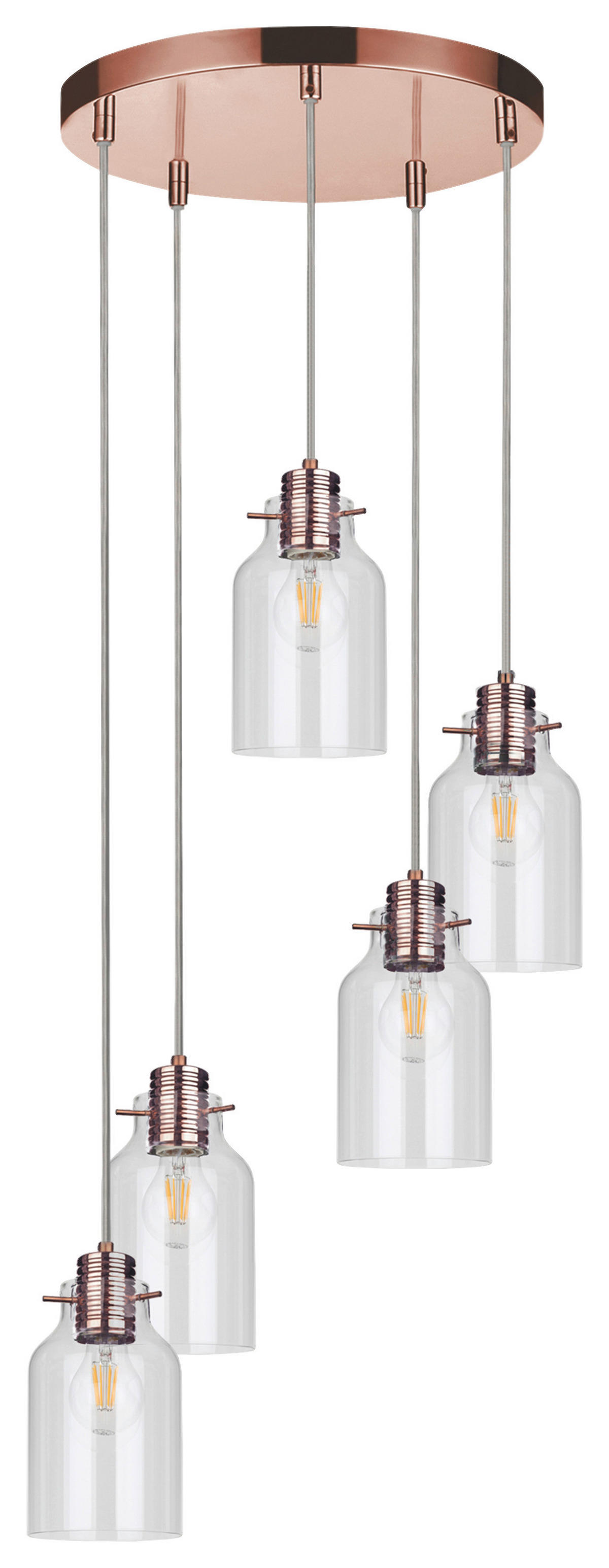 SPOT Light Pendelleuchte Alessandro 1760513 Kupfer transparent Metall Glas H/D: ca. 105x48 cm E27 5 Brennstellen Alessandro - Kupfer/transparent (48,00/105,00cm) - SPOT Light