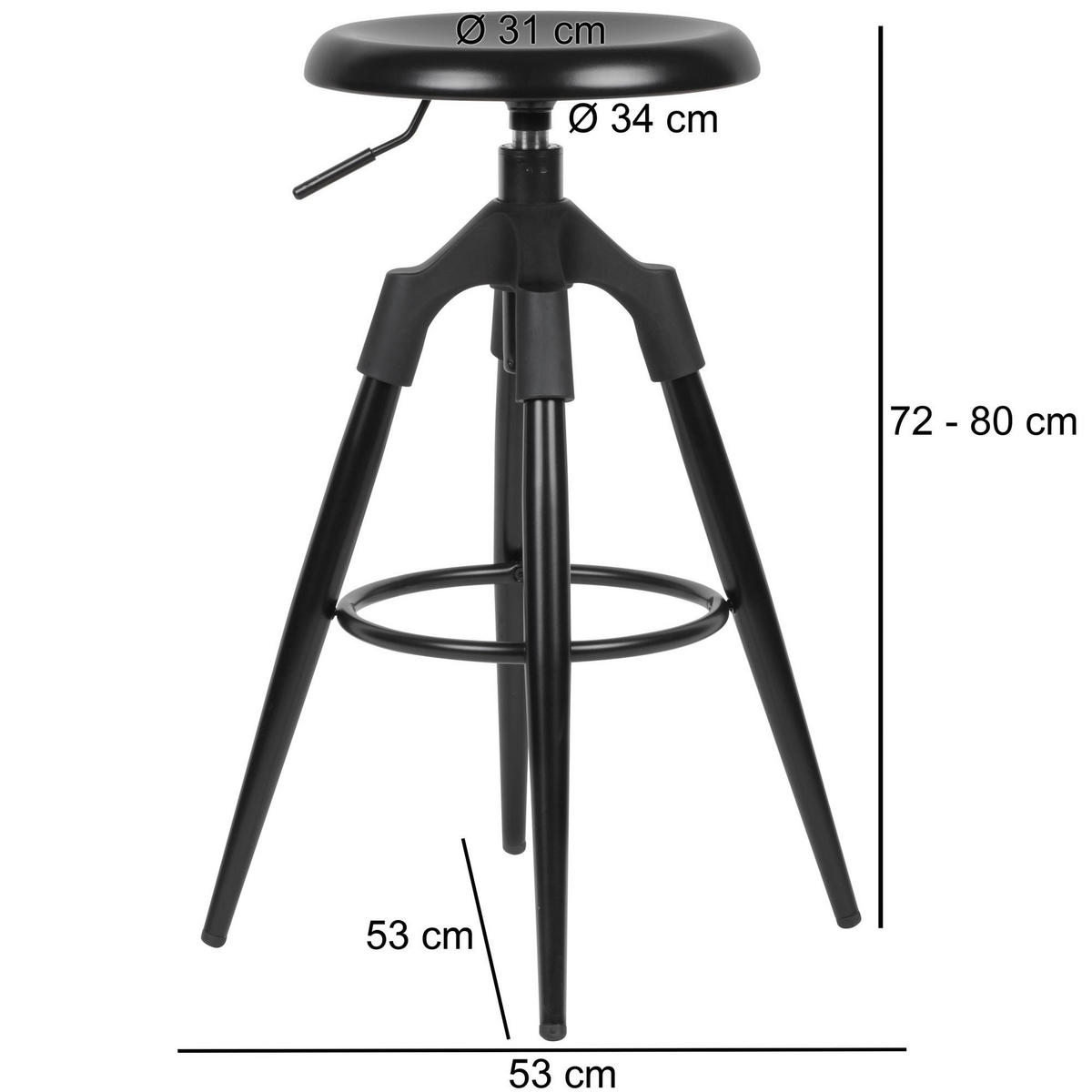 Barhocker schwarz Metall B/H/T/D: ca. 53x80x53x31 cm Barhocker - schwarz (53,00/80,00/53,00cm) - Wohnling