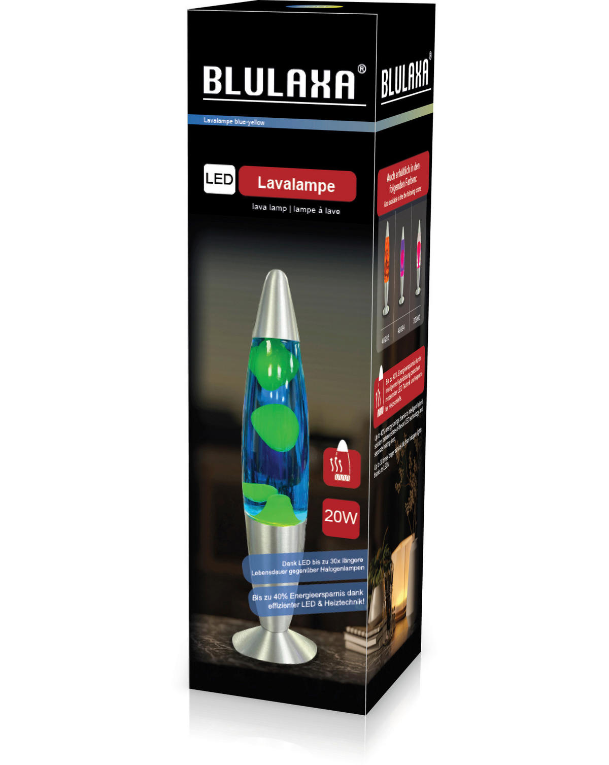 HWH LED-Lavalampe blau gelb Glas Aluminium H/D: ca. 34x62 cm LED-Lavalampe - blau/gelb (62,00/34,00cm) - HWH