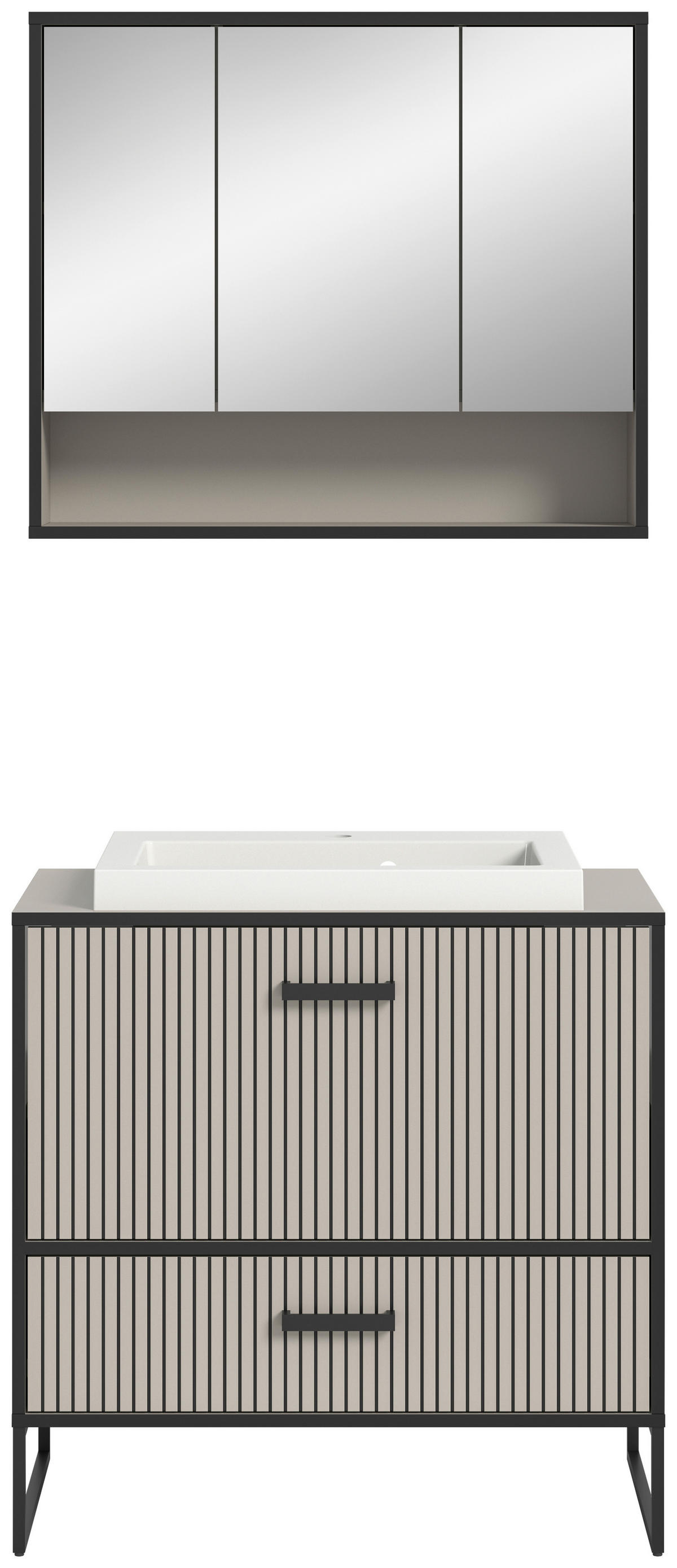 Badezimmer-Set BAGNO schwarz Kaschmirgrau Nachbildung B/H/T: ca. 80x192x48 cm BAGNO - schwarz (80,00/192,00/48,00cm) - xonox.home