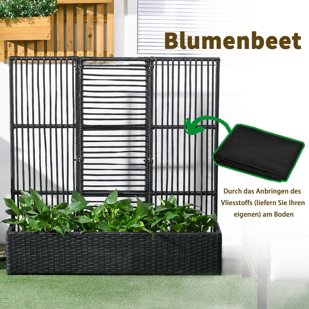 Outsunny Blumenkasten schwarz Polyrattan B/H/L: ca. 103x29x103 cm Blumenkasten - schwarz (103,00/103,00/29,00cm) - Outsunny