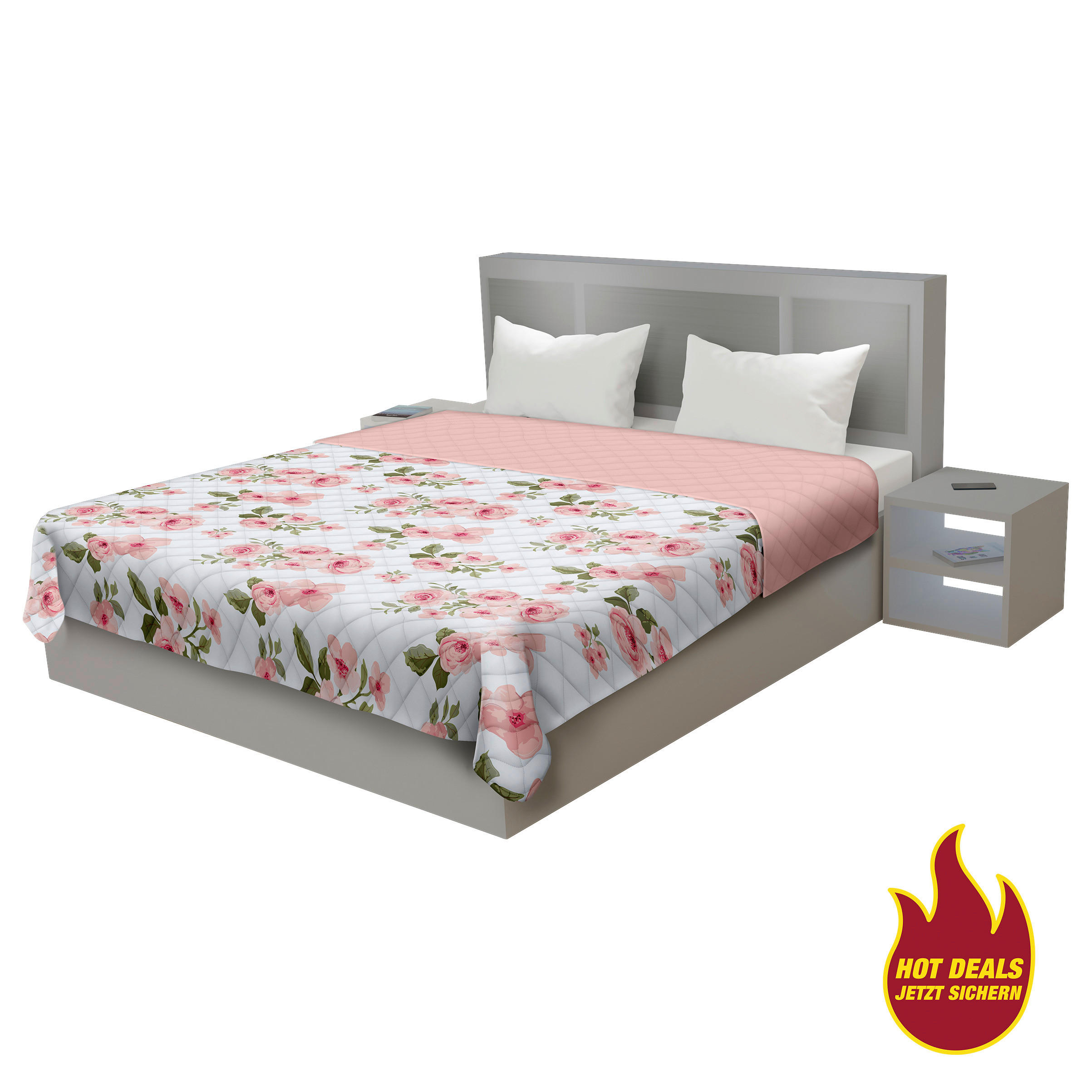 Tagesdecke Tagesdecke_Blumen rose - weiß/rosa (220,00/240,00cm)