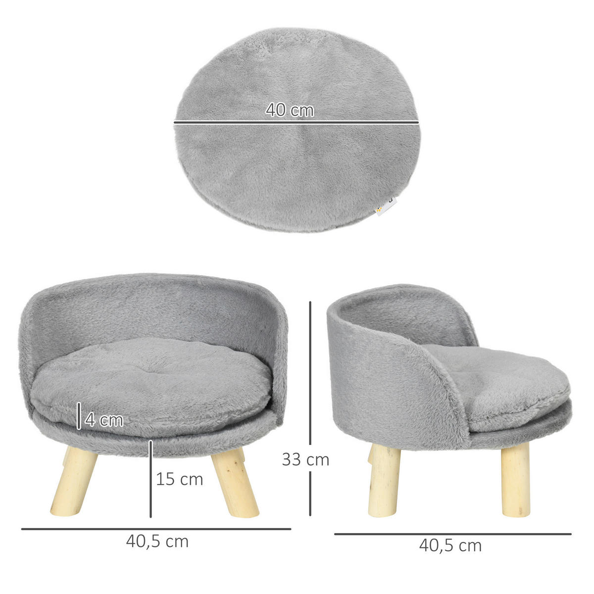 PawHut Haustierbett grau Polyester B/H/L: ca. 40,5x33x40,5 cm Haustierbett - grau (40,50/40,50/33,00cm) - PawHut