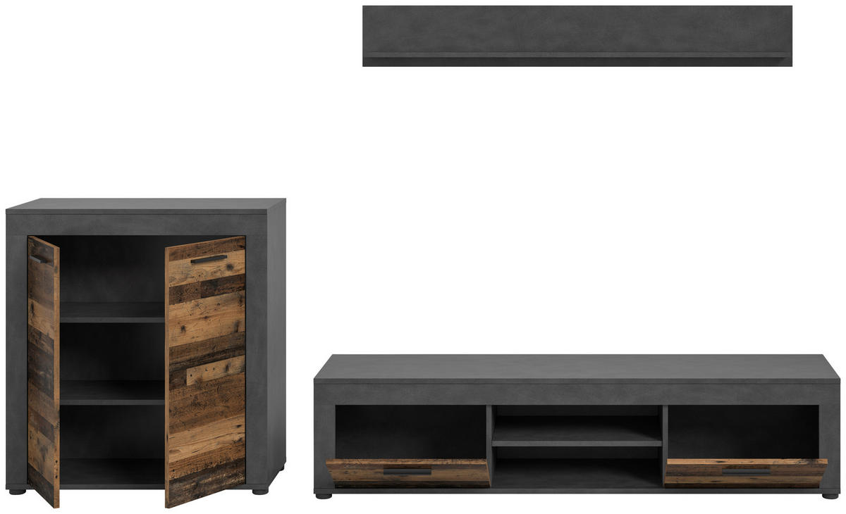 Wohnwand Jam Matera Nachbildung Old Wood Nachbildung B/H/T: ca. 159x255x35 cm Jam - (159,00/255,00/35,00cm) - xonox.home