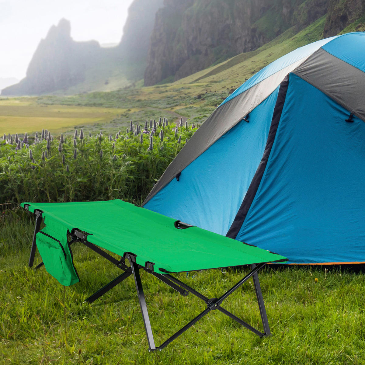 Outsunny Campingbett B/H/L: ca. 65x40x195 cm Campingbett - schwarz/grün (195,00/65,00/40,00cm) - Outsunny