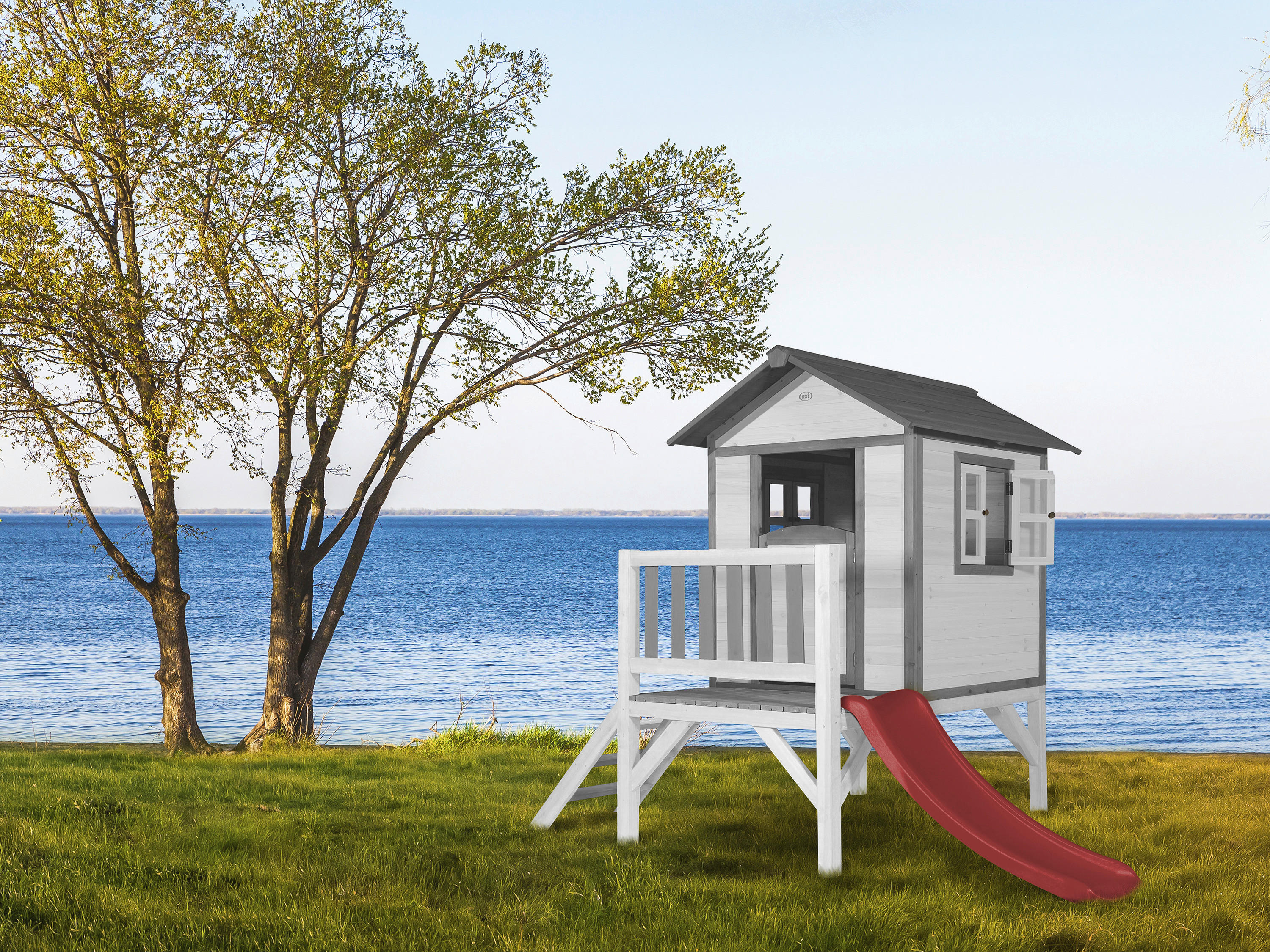 AXI Spielhaus Lodge XL grau B/H/T: ca. 240x189x167 cm Lodge XL - weiß/rot (240,00/189,00/167,00cm) - AXI