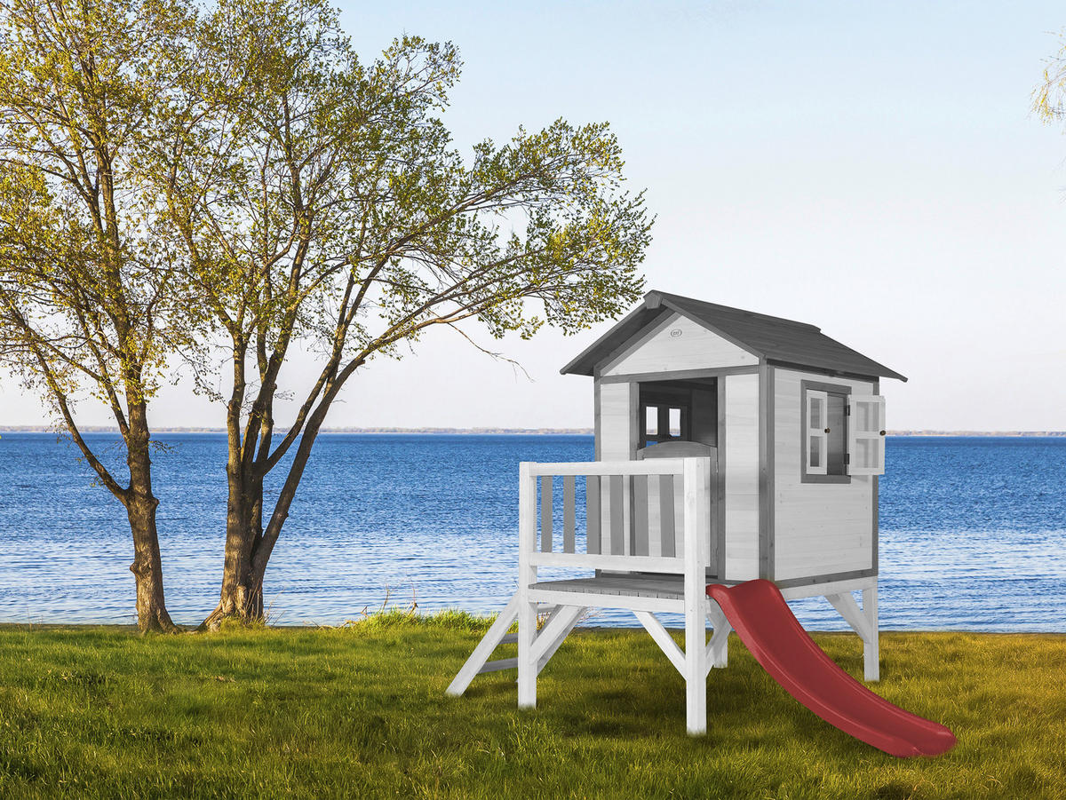 AXI Spielhaus Lodge XL grau B/H/T: ca. 240x189x167 cm Lodge XL - weiß/rot (240,00/189,00/167,00cm) - AXI