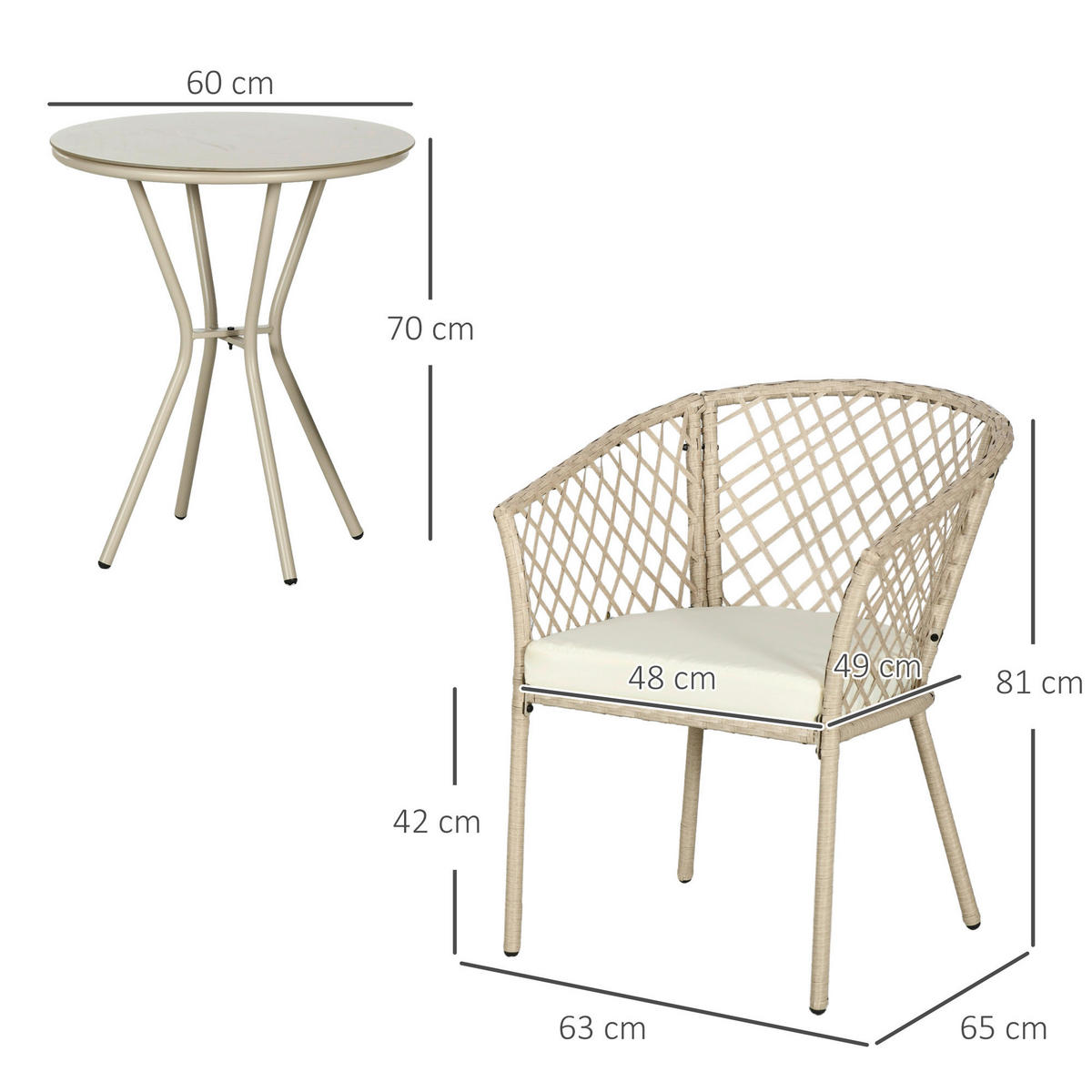 Outsunny Sitzgruppe khaki Edelstahl B/H/L: ca. 65x63x81 cm Gartenmöbel_Set - khaki (81,00/65,00/63,00cm) - Outsunny