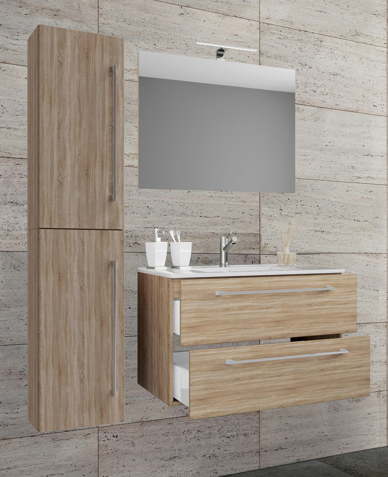 Waschplatz 4tlg-Badinos Eiche Sonoma Nachbildung B/H/T: ca. 81x52x46 cm 4tlg-Badinos - Eiche (81,00/52,00/46,00cm) - VCM Möbel