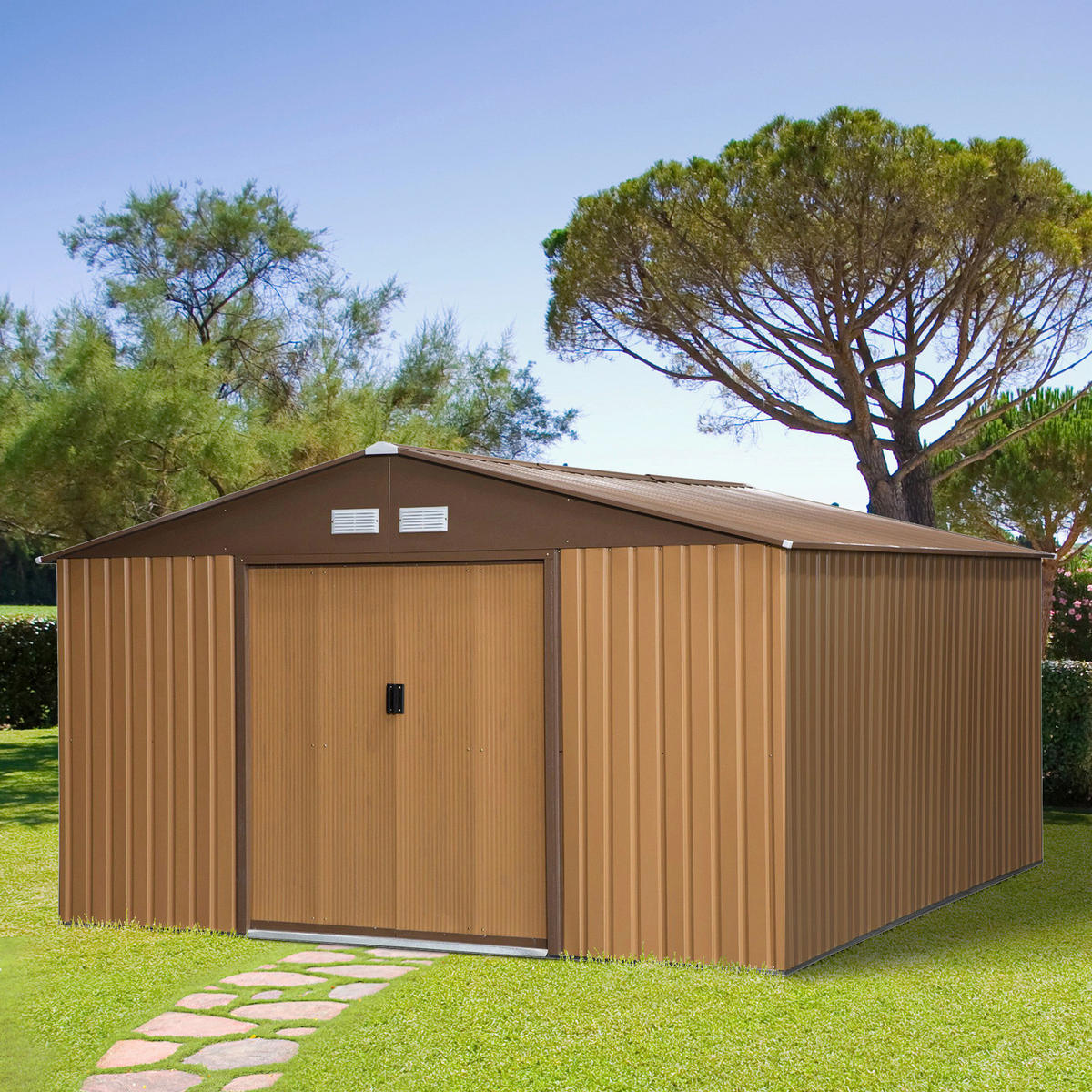 Outsunny Gartenhaus braun B/H/L: ca. 386x200x340 cm Gartenhaus - braun (340,00/386,00/200,00cm) - Outsunny