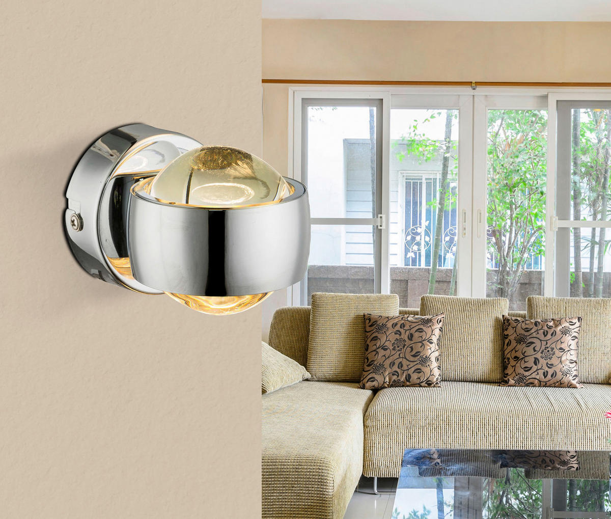 GLOBO LED-Wandleuchte Chrom Metall Glas B/H/L: ca. 7,5x7x10 cm 2 Brennstellen RANDI - Chrom (10,00/7,50/7,00cm) - GLOBO
