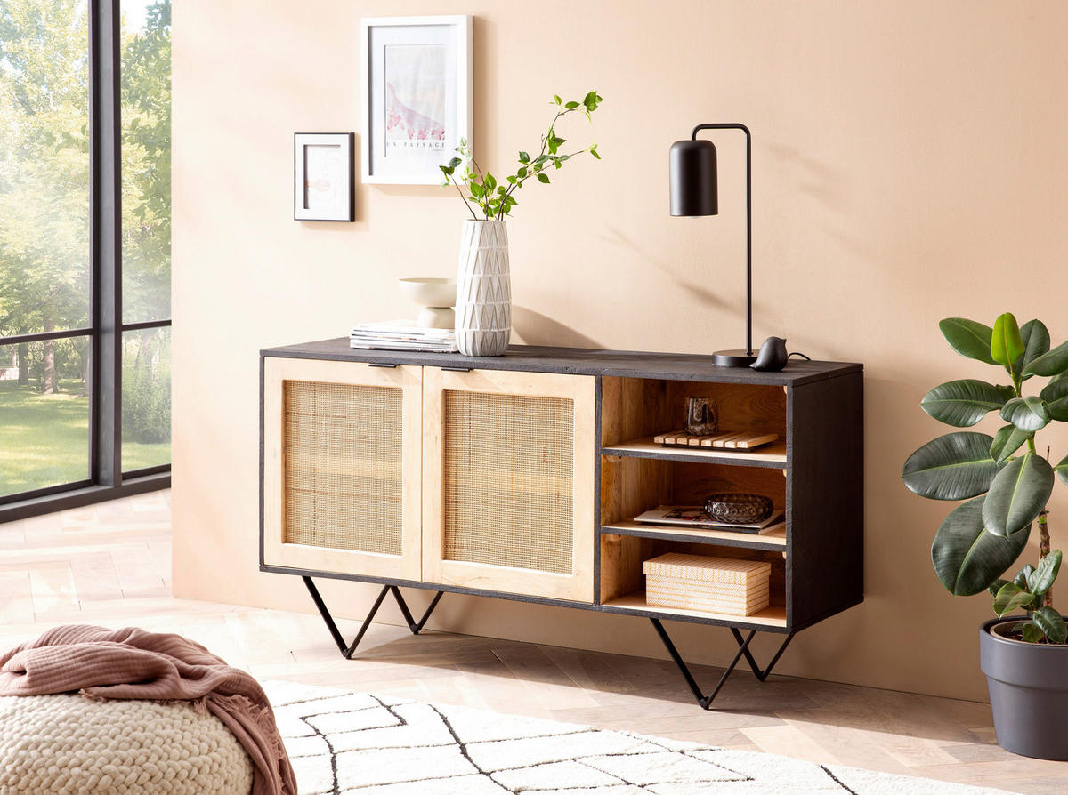 Sideboard schwarz B/H/T: ca. 145x75x40 cm Sideboard - schwarz (145,00/75,00/40,00cm) - Wohnling