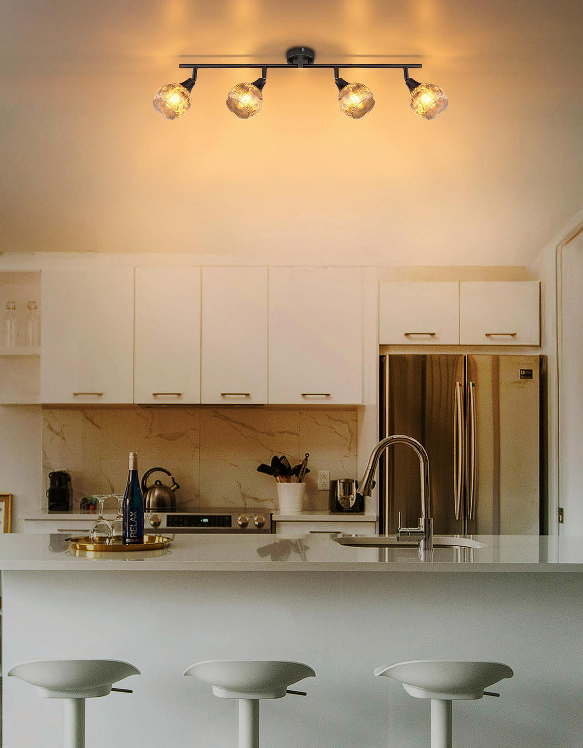 GLOBO Strahler schwarz Chrom Metall Glas B/H/L: ca. 11x37x21 cm E14 4 Brennstellen Strahler-Frosta - schwarz/Chrom (21,00/11,00/37,00cm) - GLOBO