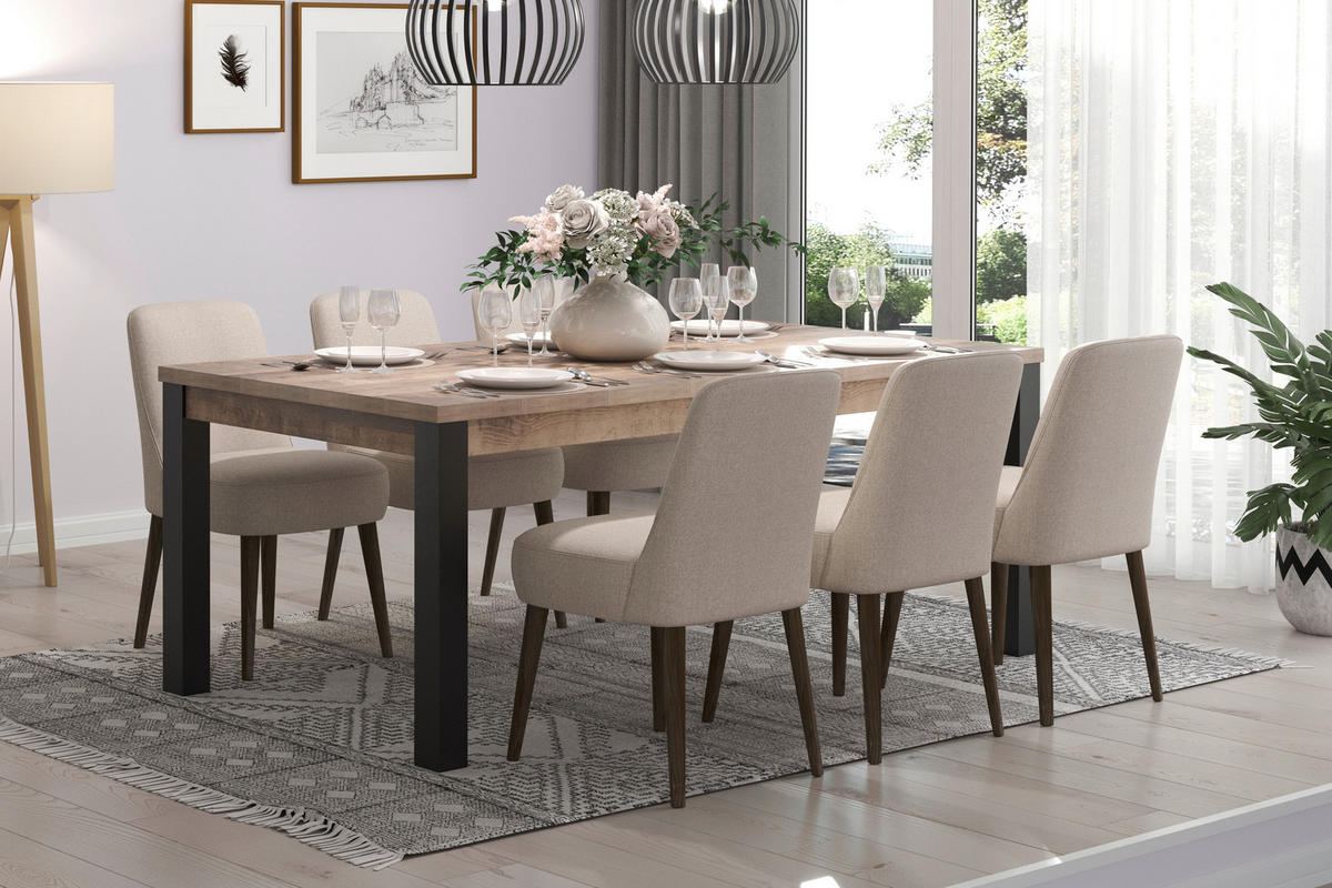 Tisch Emile Eiche Tabak Nachbildung B/H/T: ca. 200x77x90 cm Emile - Eiche/schwarz (200,00/77,00/90,00cm) - Trendteam