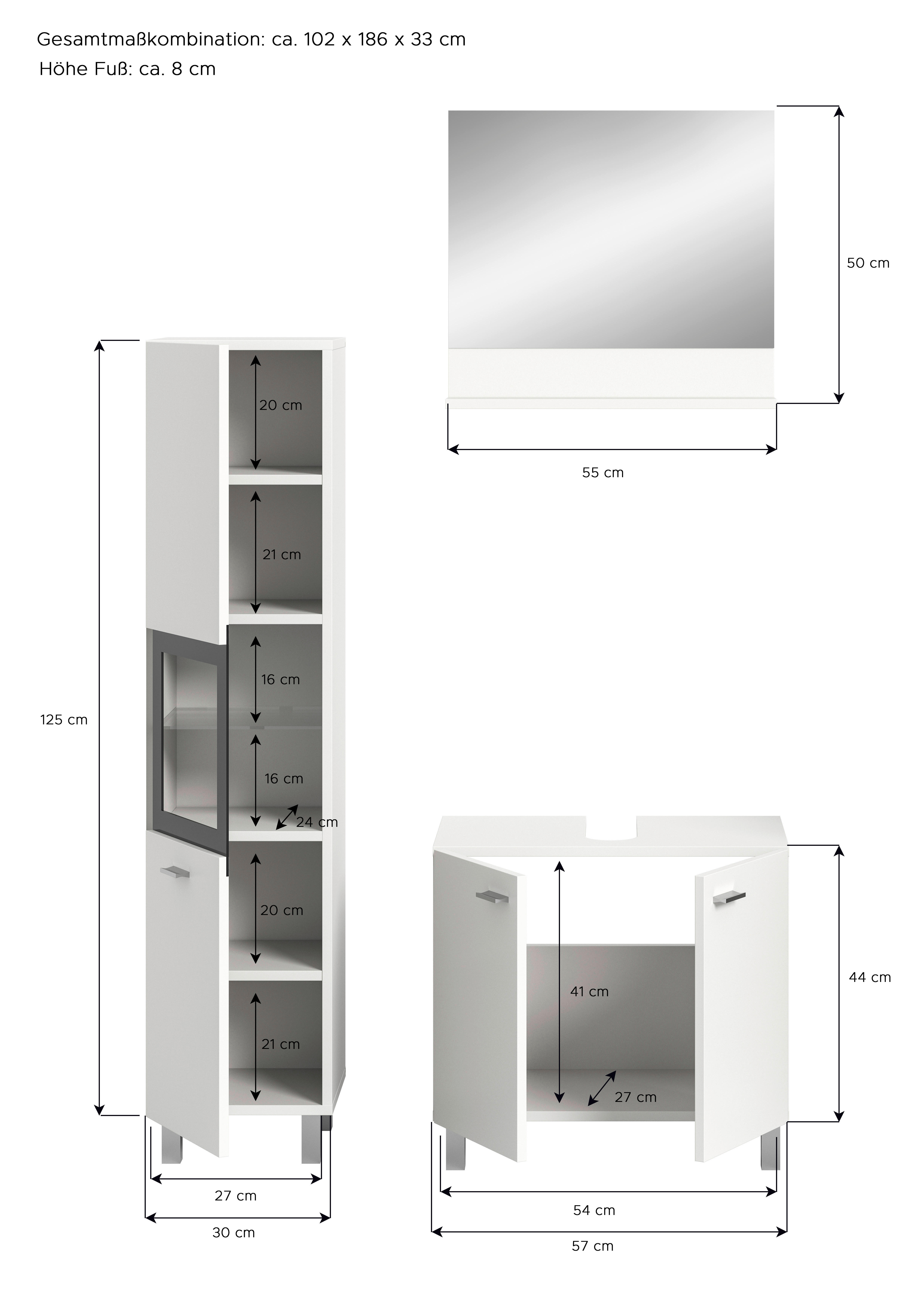 Badezimmer-Set BOSTON weiß schwarz B/H/T: ca. 102x186x33 cm BOSTON - weiß/schwarz (102,00/186,00/33,00cm) - xonox.home
