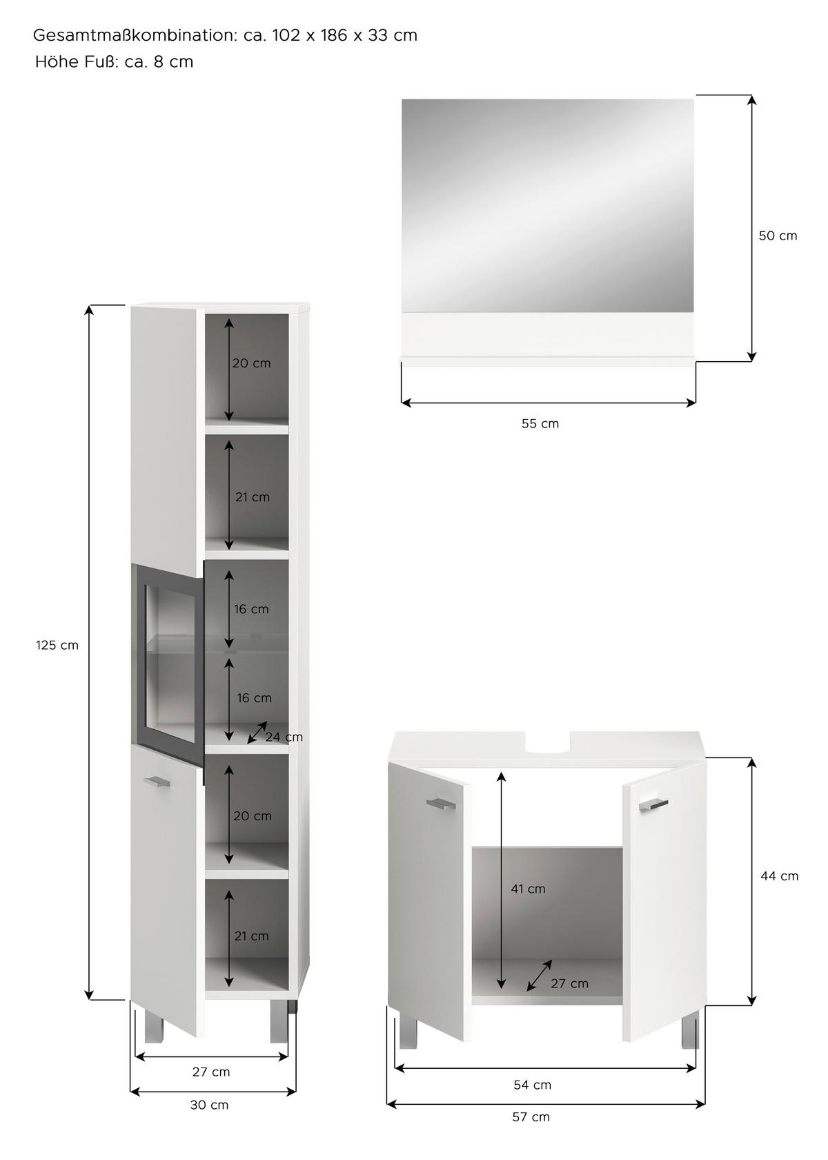 Badezimmer-Set BOSTON weiß schwarz B/H/T: ca. 102x186x33 cm BOSTON - weiß/schwarz (102,00/186,00/33,00cm) - xonox.home