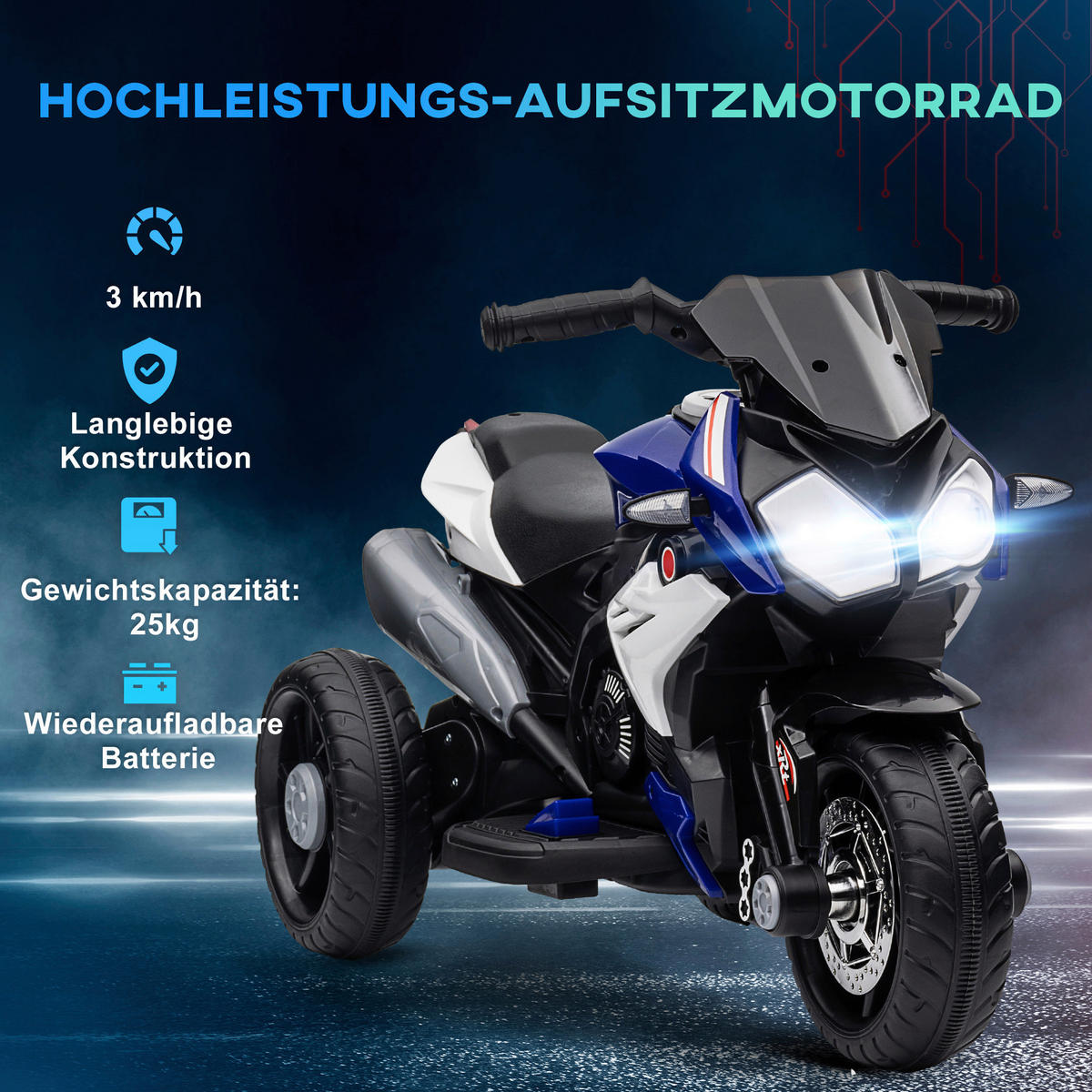 HOMCOM Kinder Elektromotorrad weiß B/H/L: ca. 42x52x86 cm Kinder_Elektromotorrad - blau/weiß (86,00/42,00/52,00cm) - HOMCOM