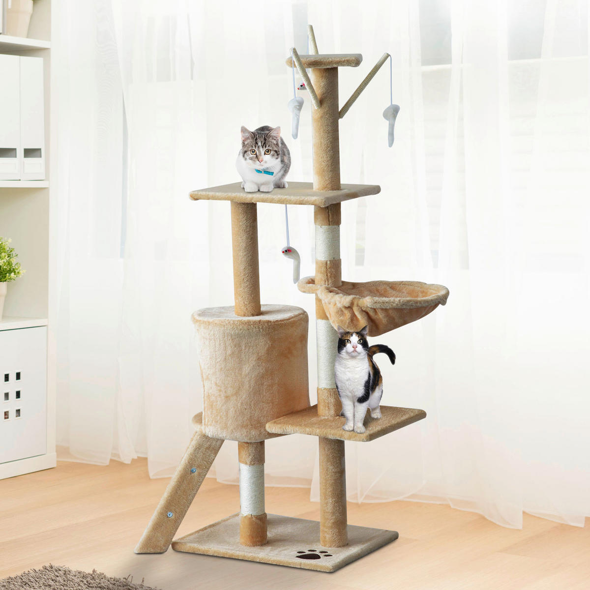 PawHut Katzenkratzbaum beige Spanplatte B/H/L: ca. 35x131x50 cm Katzenkratzbaum - beige/weiß (50,00/35,00/131,00cm) - PawHut
