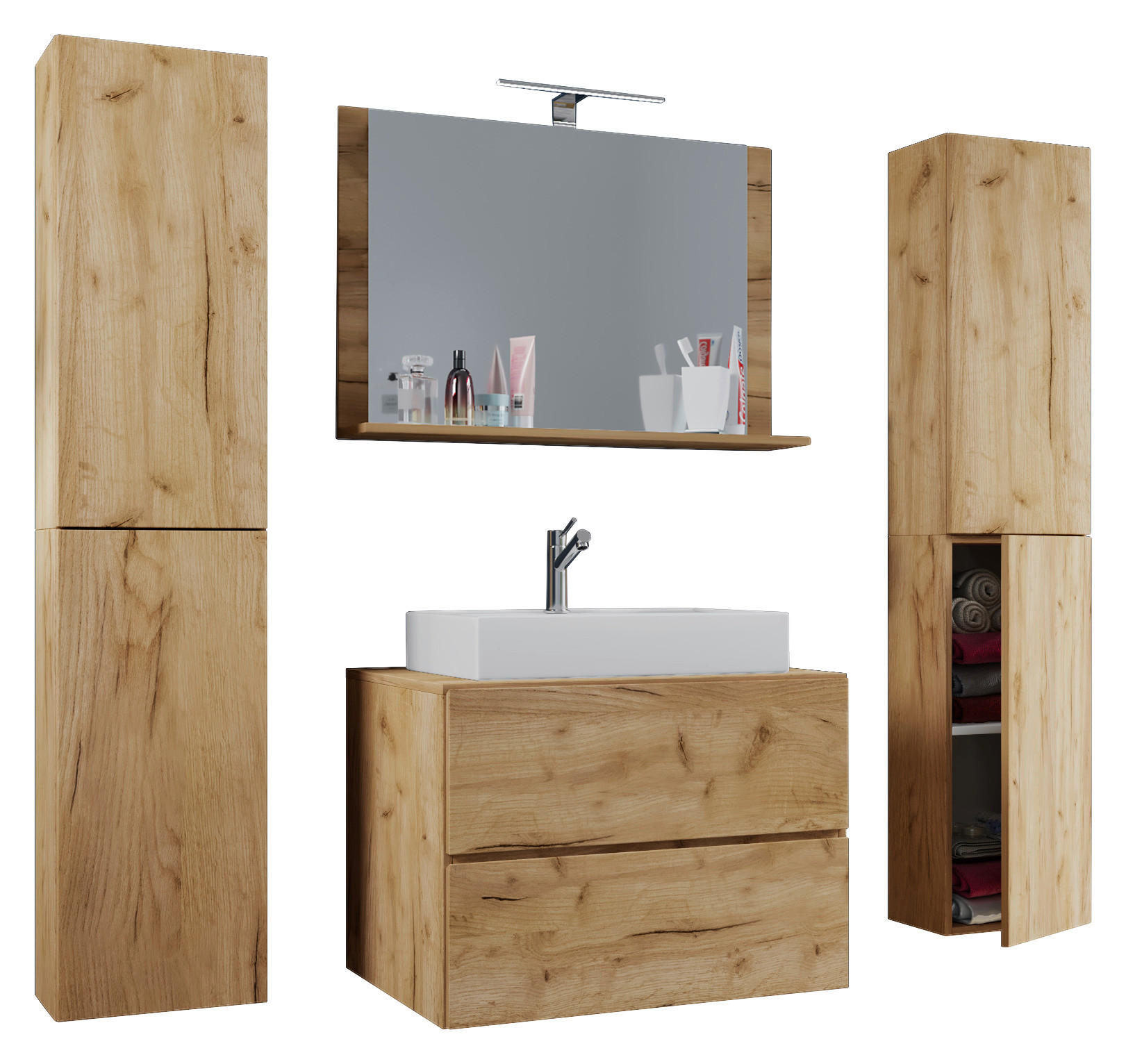 Waschplatz 5tlg-Lendas weiß Eiche Honig Nachbildung B/H/T: ca. 80x52x52 cm 5tlg-Lendas - Eiche/weiß (80,00/52,00/52,00cm) - VCM Möbel