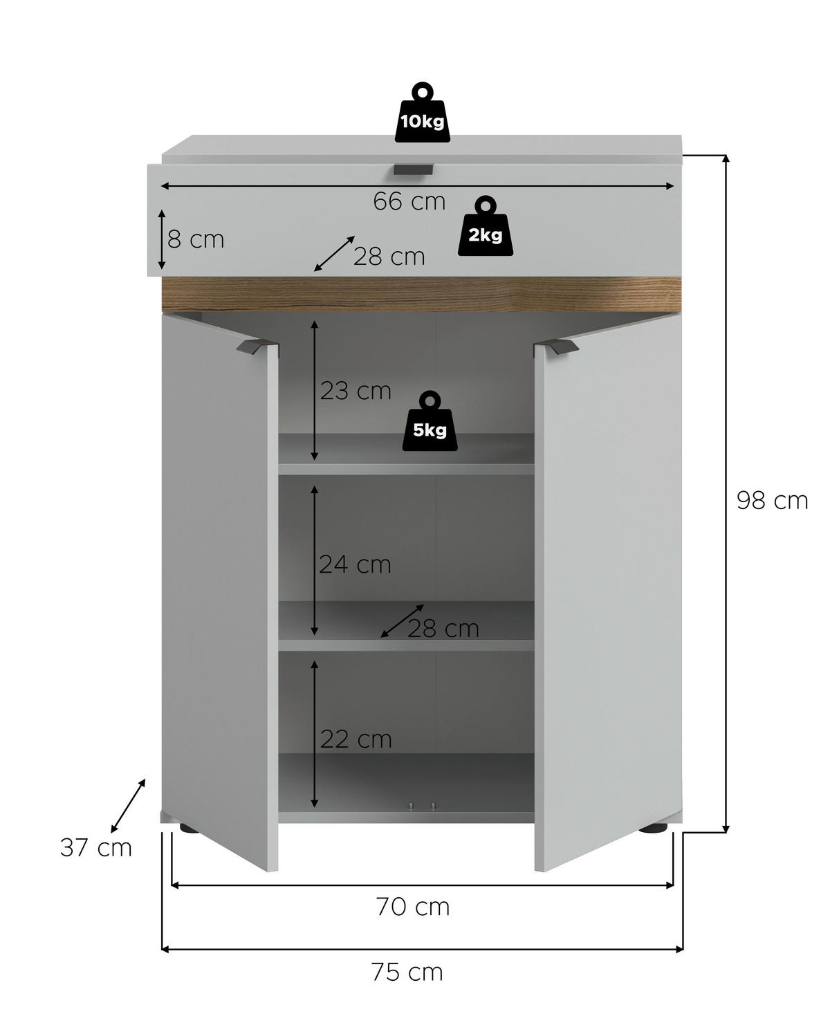 Schuhkommode Naro weiß Evoke Oak Nachbildung B/H/T: ca. 75x98x37 cm Naro - weiß (75,00/98,00/37,00cm) - xonox.home